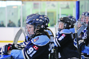 Kayla Jardine looks on from the bench as the clock ticks down in the third period of game two on Sunday afternoon. The Panthers lost the game 2 - 0 and are in a must win situation for game three.