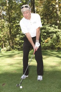 Mayor Geoffrey Dawe tees off at the Mayor's Charity Golf Classic in East Gwillimbury last week. With proceeds going to local charities and non-profits, one of this year's beneficiaries will be the Aurora Sports Hall of Fame. (Auroran photo by David Falconer)
